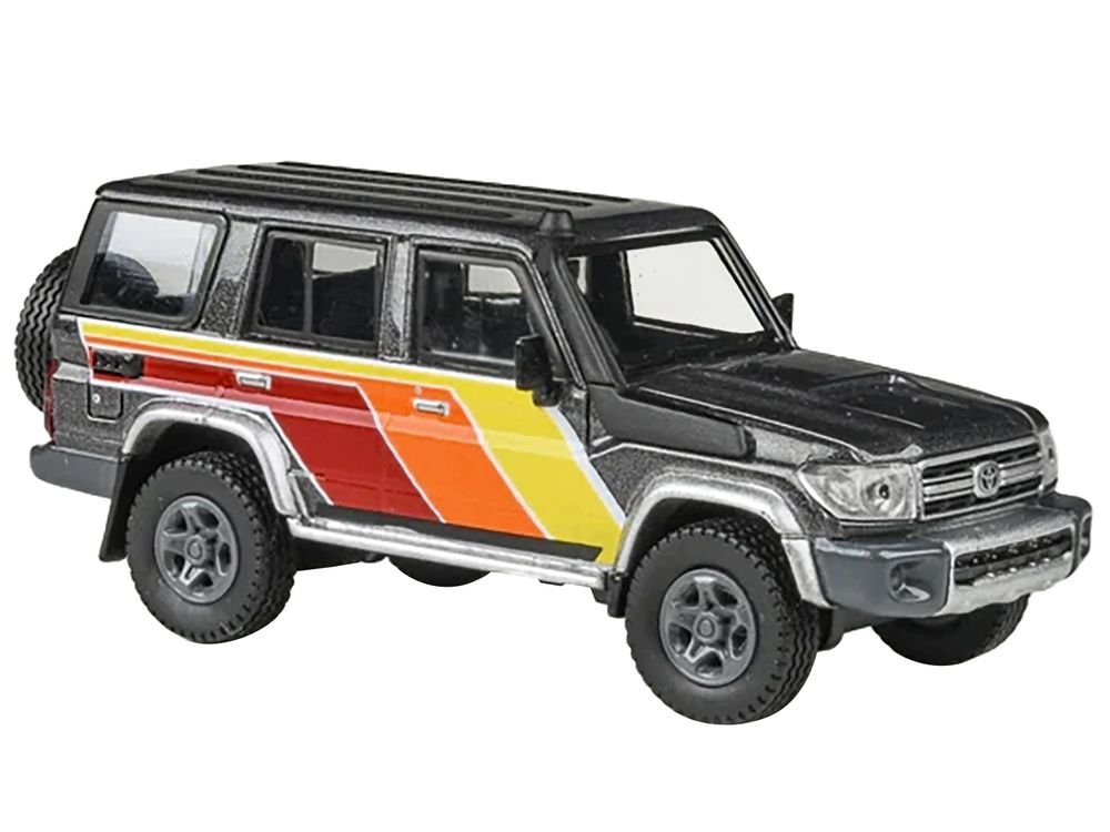 2014 Toyota Land Cruiser LC76 "TRD Livery" Gray Metallic with Stripes 1/64 Diecast Model Car by Paragon Models view 3