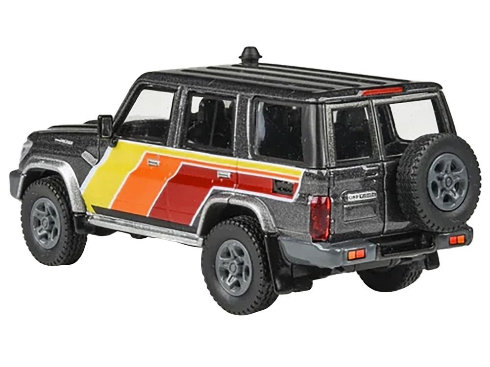 2014 Toyota Land Cruiser LC76 "TRD Livery" Gray Metallic with Stripes 1/64 Diecast Model Car by Paragon Models view 4