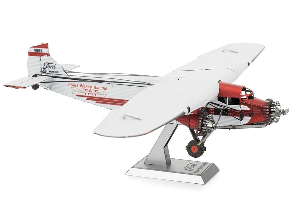 Model Kit Ford Trimotor Transport Aircraft White and Red (Moderate Difficulty) Steel Model by Metal Earth view 3