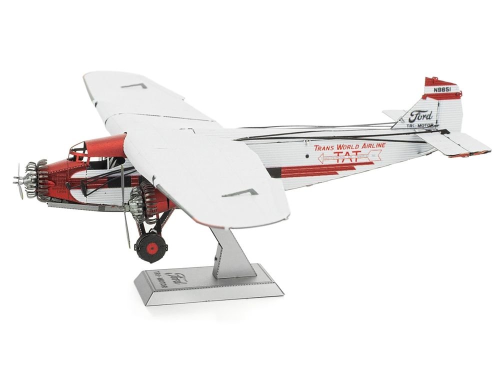 Model Kit Ford Trimotor Transport Aircraft White and Red (Moderate Difficulty) Steel Model by Metal Earth view 4