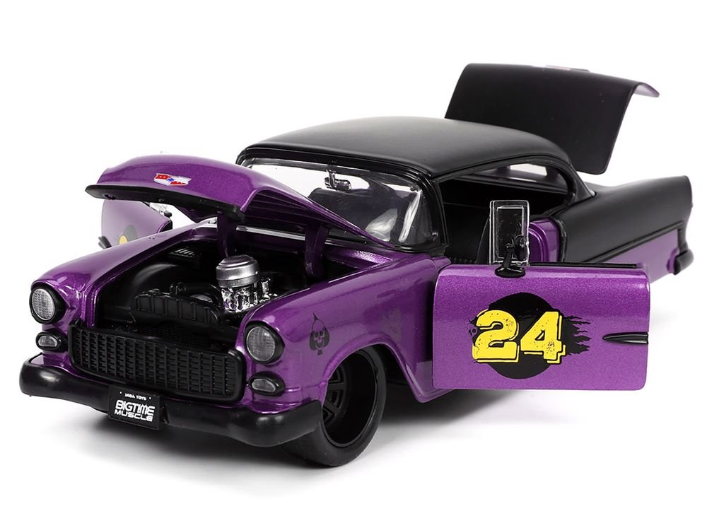 1955 Chevrolet Bel Air #24 Purple Metallic and Matt Black "Bigtime Muscle" Series 1/24 Diecast Model Car by Jada view 2