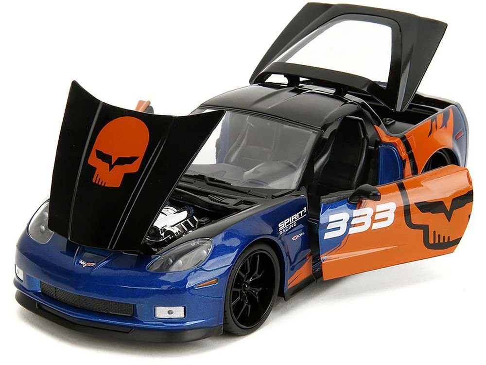 2006 Chevrolet Corvette Z06 #333 "Spirit Racing" Blue Metallic and Orange with Black Hood and Top "Bigtime Muscle" Series 1/24 Diecast Model Car by Jada view 2