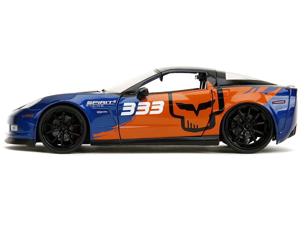 2006 Chevrolet Corvette Z06 #333 "Spirit Racing" Blue Metallic and Orange with Black Hood and Top "Bigtime Muscle" Series 1/24 Diecast Model Car by Jada view 3