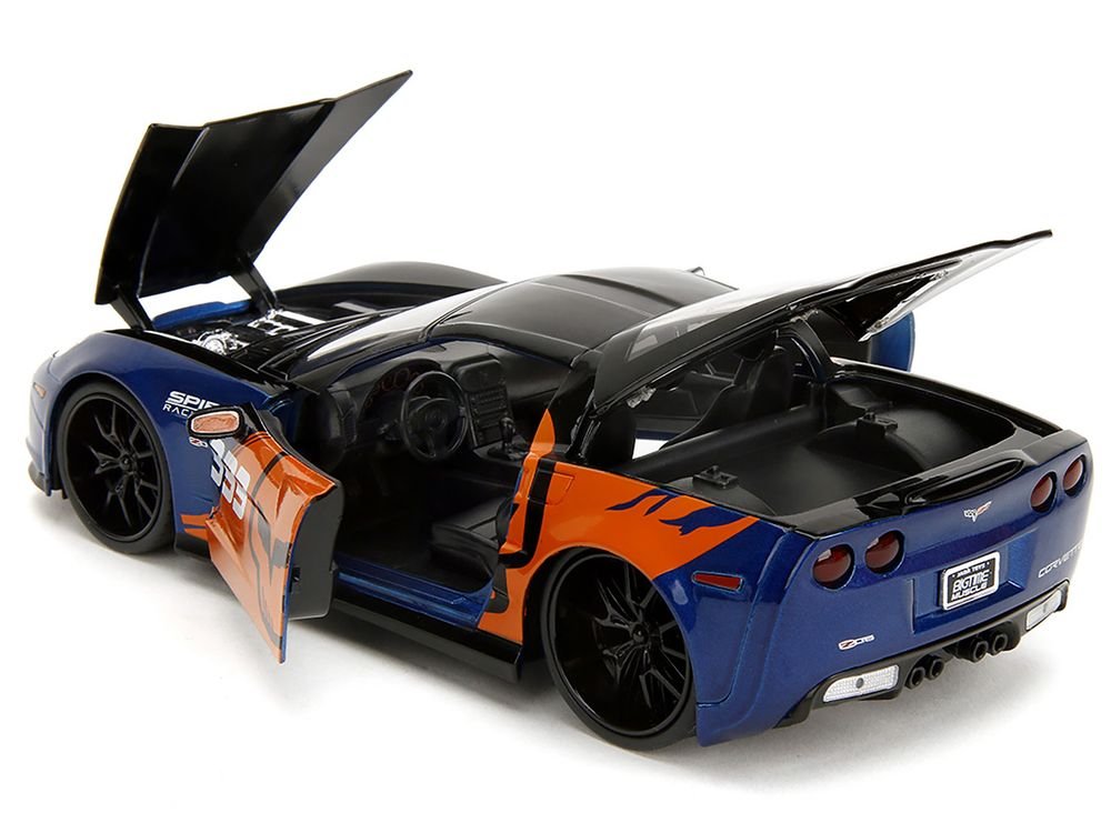 2006 Chevrolet Corvette Z06 #333 "Spirit Racing" Blue Metallic and Orange with Black Hood and Top "Bigtime Muscle" Series 1/24 Diecast Model Car by Jada view 4