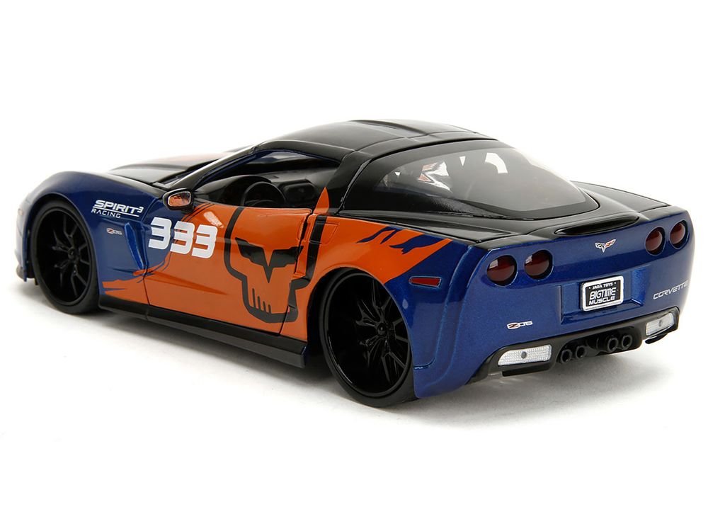 2006 Chevrolet Corvette Z06 #333 "Spirit Racing" Blue Metallic and Orange with Black Hood and Top "Bigtime Muscle" Series 1/24 Diecast Model Car by Jada view 5