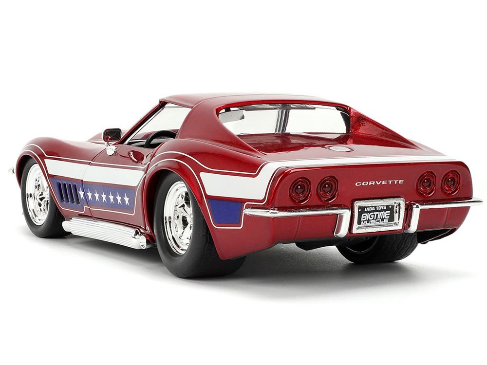 1969 Chevrolet Corvette Stingray ZL1 Red Metallic with Stars and Stripes Graphics "Bigtime Muscle" Series 1/24 Diecast Model Car by Jada view 5