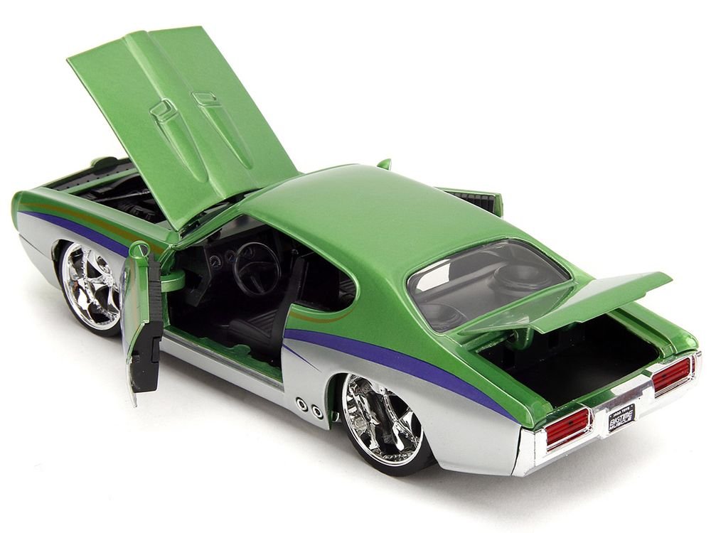 1969 Pontiac GTO Judge Green Metallic and Silver with Stripes "Bigtime Muscle" Series 1/24 Diecast Model Car by Jada view 4