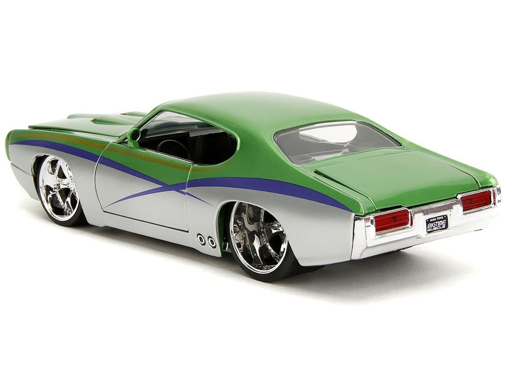 1969 Pontiac GTO Judge Green Metallic and Silver with Stripes "Bigtime Muscle" Series 1/24 Diecast Model Car by Jada view 5