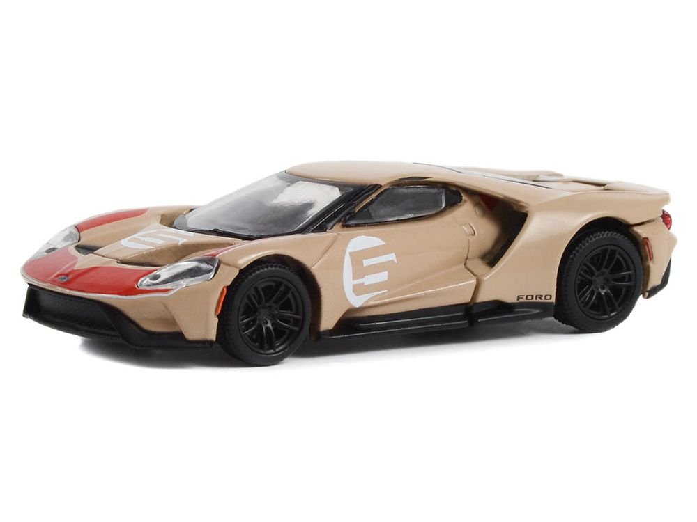 2022 Ford GT Heritage Edition #5 Holman-Moody "1966 24 Hours of Le Mans Ford 1-2-3 Sweep Tribute" Gold Metallic with Red Accents "Hobby Exclusive" Series 1/64 Diecast Model Car by Greenlight view 2
