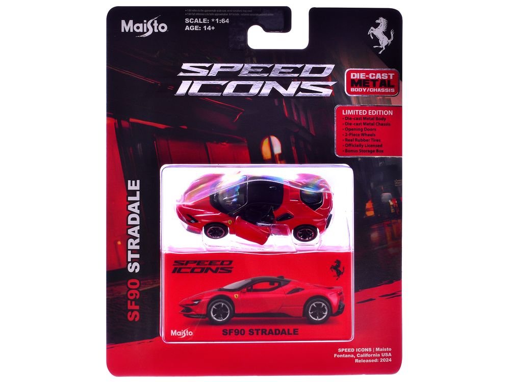 Ferrari SF90 Stradale Red with Black Top "Speed Icons" Series 1/64 Diecast Model Car by Maisto view 3