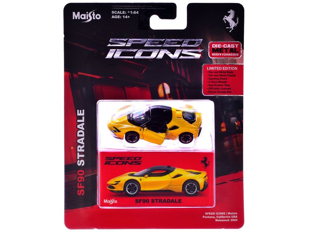 Ferrari SF90 Stradale Yellow with Black Top "Speed Icons" Series 1/64 Diecast Model Car by Maisto view 3
