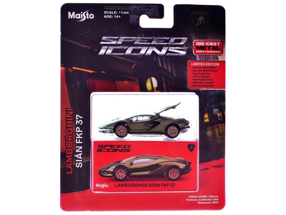 Lamborghini Sian FKP 37 Green Metallic "Speed Icons" Series 1/64 Diecast Model Car by Maisto view 3
