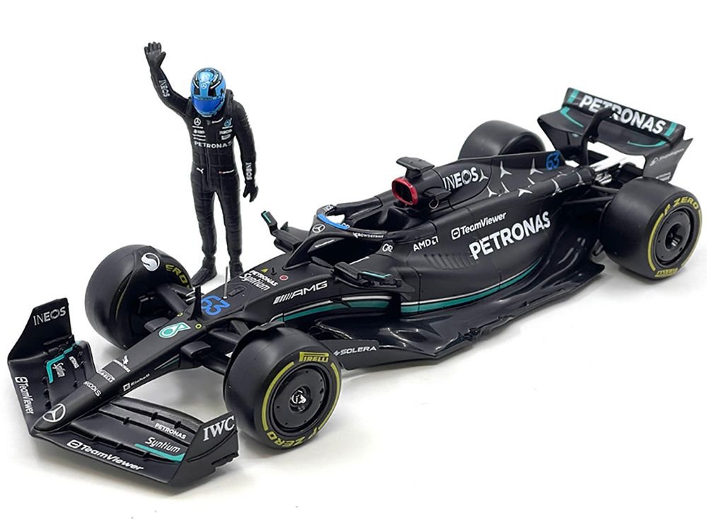Mercedes-AMG W14 E Performance #63 George Russell "Petronas" Formula One F1 World Championship (2023) with Driver Figure 1/24 Diecast Model Car by Bburago view 2