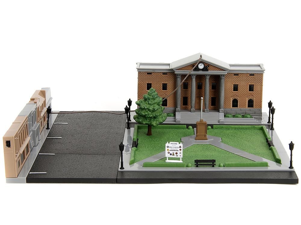 Hill Valley Courthouse Diorama with Black Pickup Truck and Delorean "Back to the Future" (1985) Movie "Nano Scene" Series Model by Jada view 5