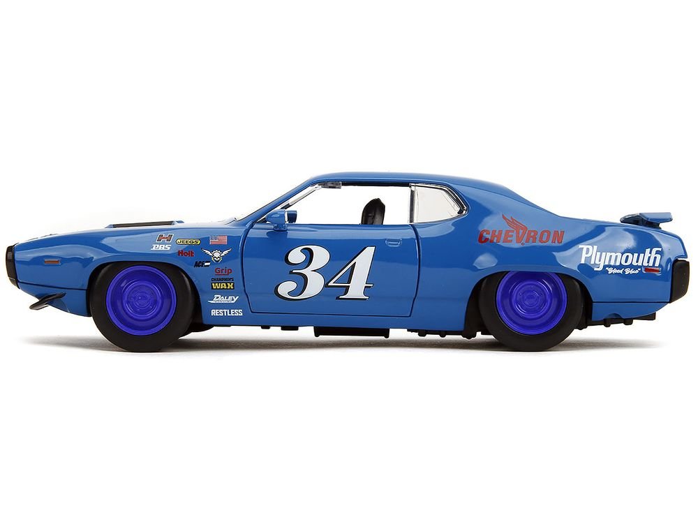 1972 Plymouth GTX #34 Blue with Graphics "Bigtime Muscle" Series 1/24 Diecast Model Car by Jada view 3