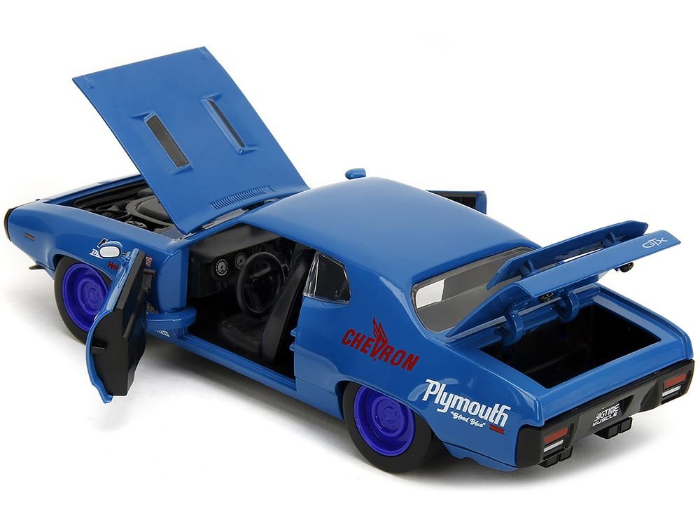1972 Plymouth GTX #34 Blue with Graphics "Bigtime Muscle" Series 1/24 Diecast Model Car by Jada view 4