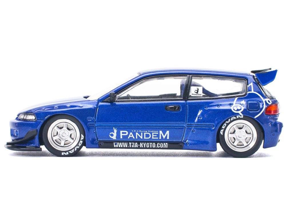 Pandem Civic EG6 RHD (Right Hand Drive) Blue Metallic 1/64 Diecast Model Car by Pop Race view 2