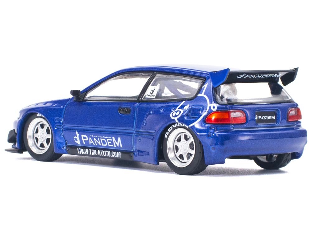 Pandem Civic EG6 RHD (Right Hand Drive) Blue Metallic 1/64 Diecast Model Car by Pop Race view 4