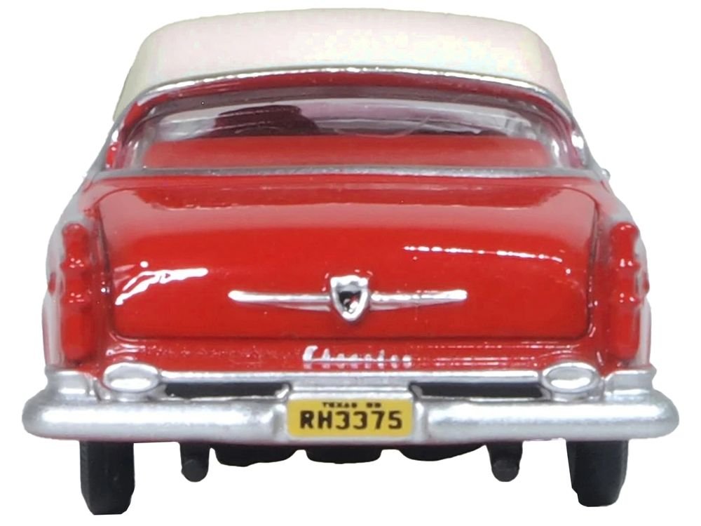 1955 Chrysler New Yorker Deluxe St. Regis Tango Red and Platinum Metallic 1/87 (HO) Scale Diecast Model Car by Oxford Diecast view 3