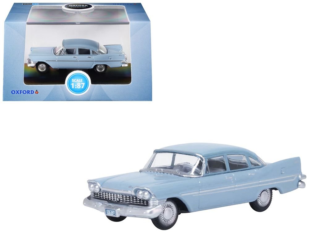 1959 Plymouth Savoy Sedan Powder Blue 1/87 (HO) Scale Diecast Model Car by Oxford Diecast