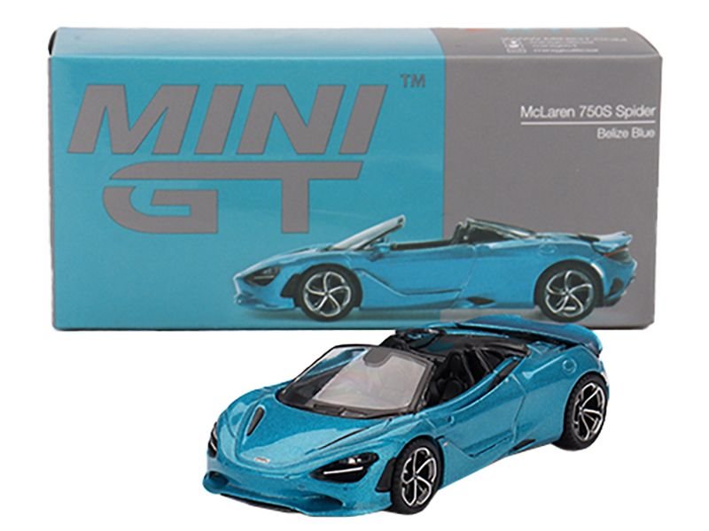 McLaren 750S Spider Belize Blue Metallic Limited Edition 1/64 Diecast Model Car by Mini GT view 4