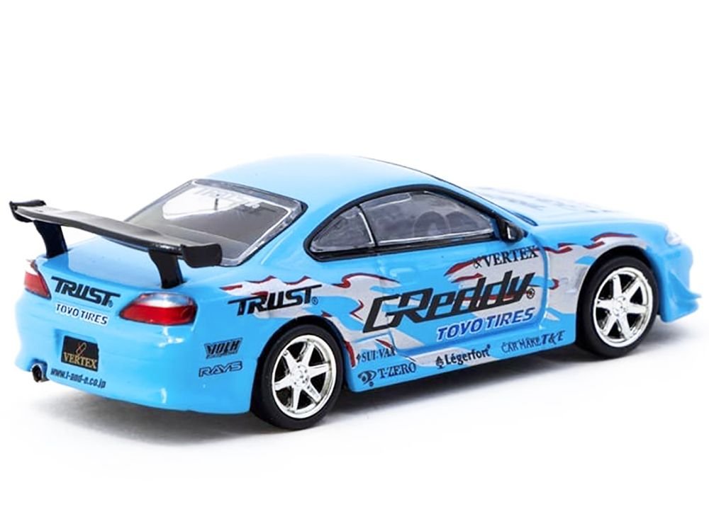 Nissan Silvia (S15) Vertex RHD (Right Hand Drive) "GReddy" Light Blue "Global64" Series 1/64 Diecast Model by Tarmac Works view 3
