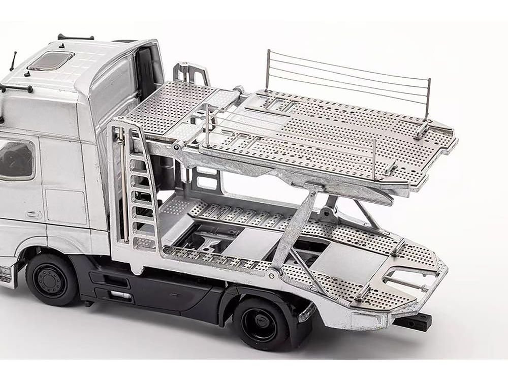 Mercedes-Benz Actros Auto Transporter White 1/64 Diecast Model by GCD view 2