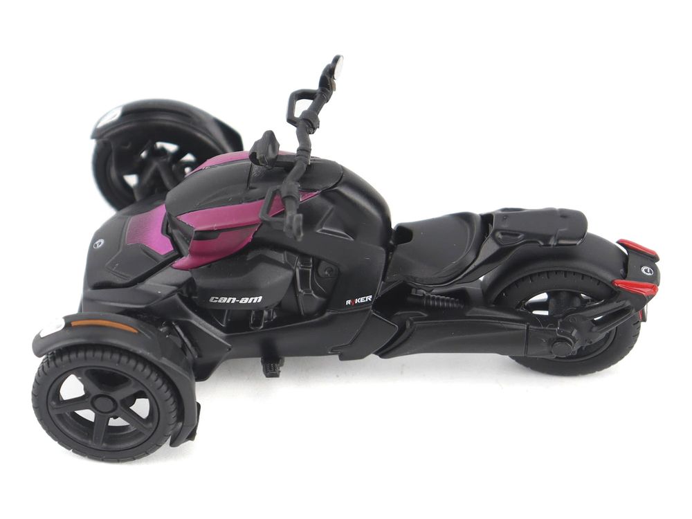 Can-Am Ryker 3-Wheel Motorcycle Pink Punk and Black with Driver Figure 1/32 Diecast Model by BRP Models view 3