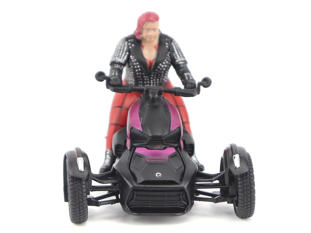 Can-Am Ryker 3-Wheel Motorcycle Pink Punk and Black with Driver Figure 1/32 Diecast Model by BRP Models view 4