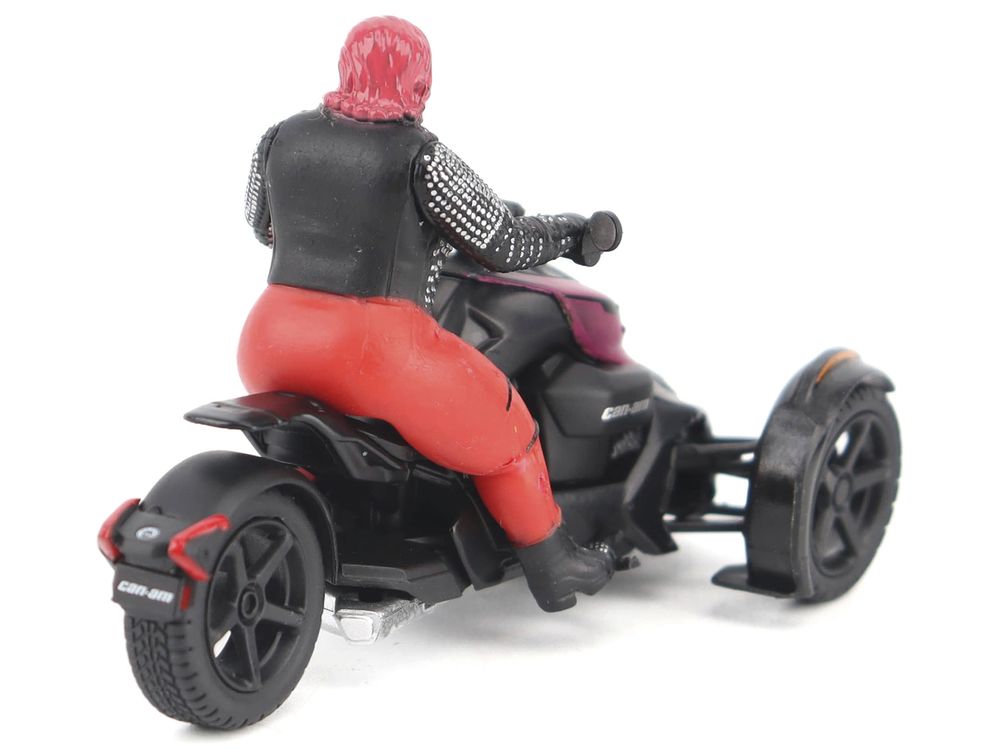 Can-Am Ryker 3-Wheel Motorcycle Pink Punk and Black with Driver Figure 1/32 Diecast Model by BRP Models view 5
