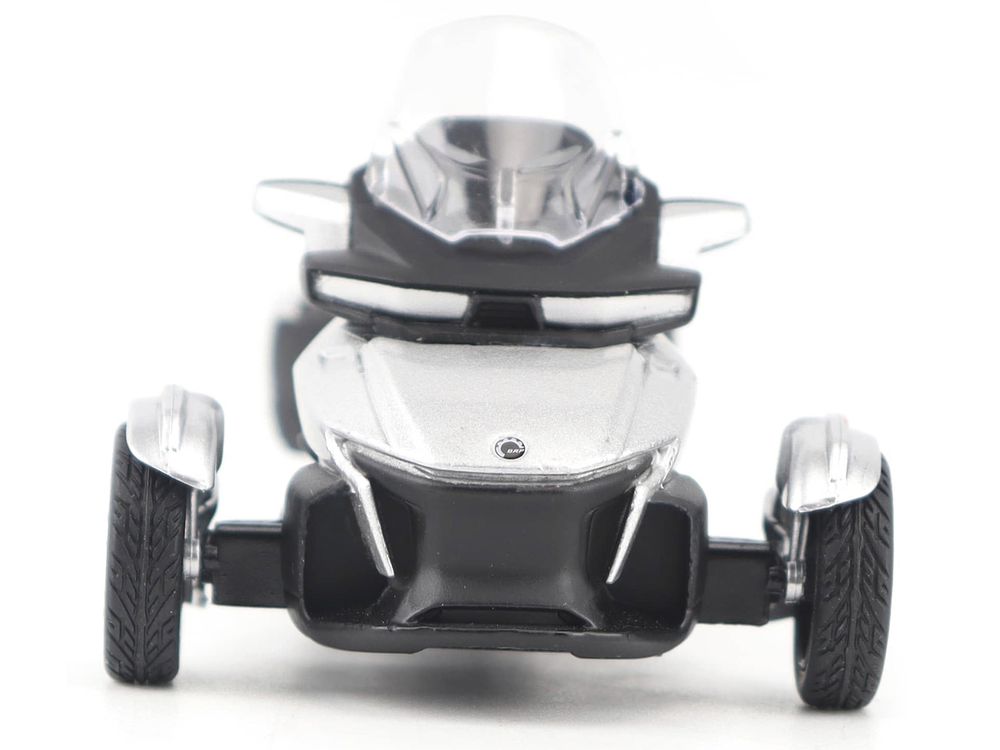 Can-Am Spyder RT 3-Wheel Motorcycle Hyper Silver Metallic with Driver Figure 1/32 Diecast Model by BRP Models view 3