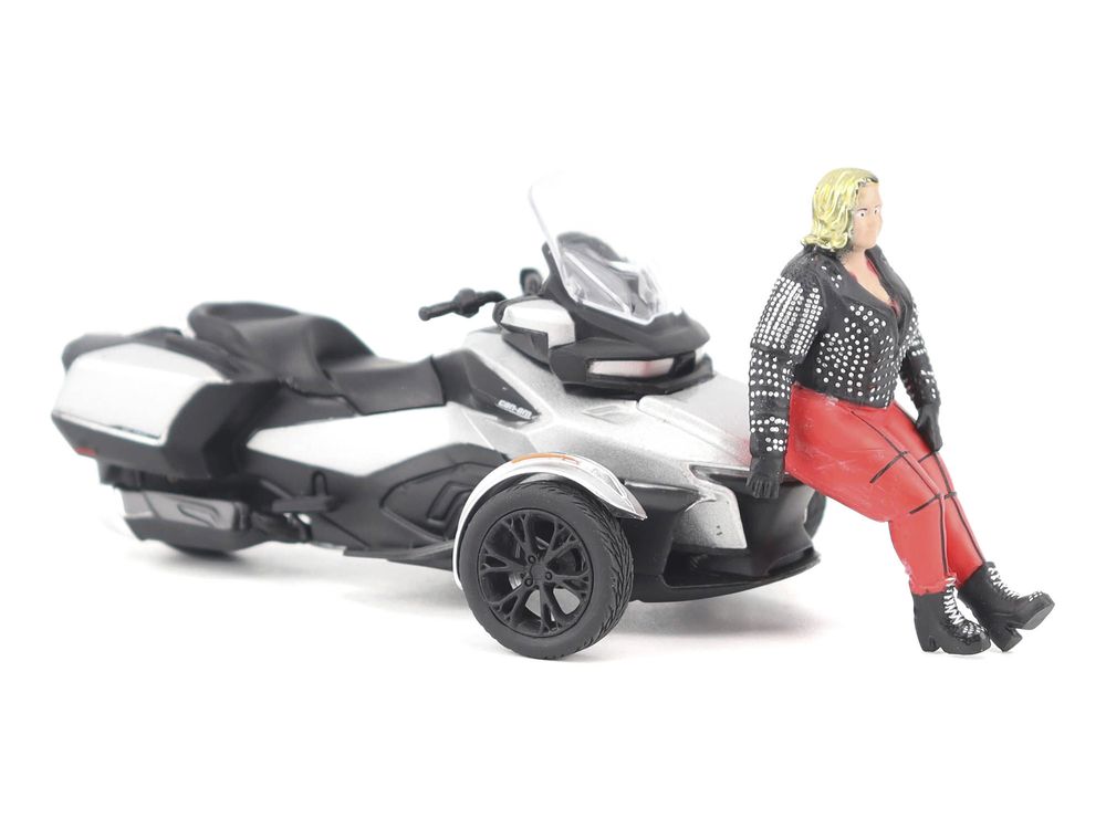 Can-Am Spyder RT 3-Wheel Motorcycle Hyper Silver Metallic with Driver Figure 1/32 Diecast Model by BRP Models view 5