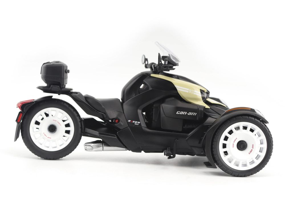 Can-Am Ryker Rally 3-Wheel Motorcycle Sand Storm and Black 1/12 Diecast Model by BRP Models view 2