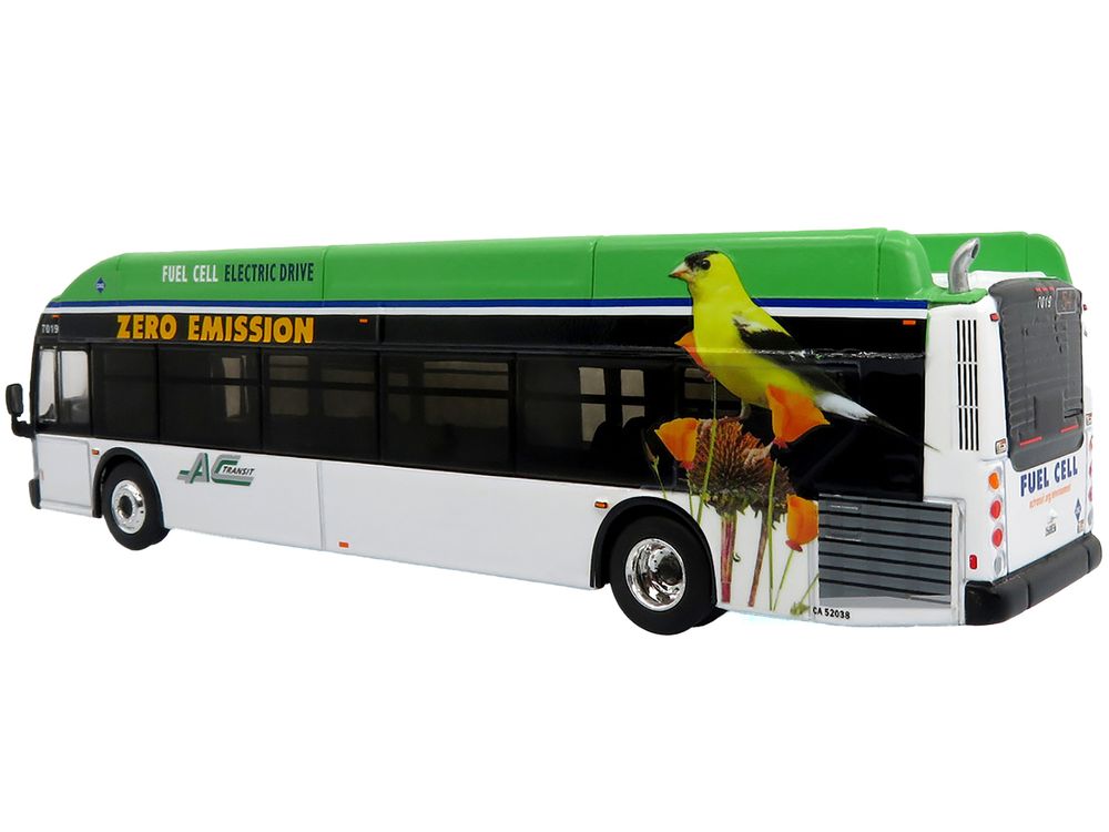 New Flyer Xcelsior XHE40 Transit Bus "AC Transit - Zero Emission" White and Green with Graphics "The Bus & Motorcoach Collection" Limited Edition 1/87 (HO) Diecast Model by Iconic Replicas view 3