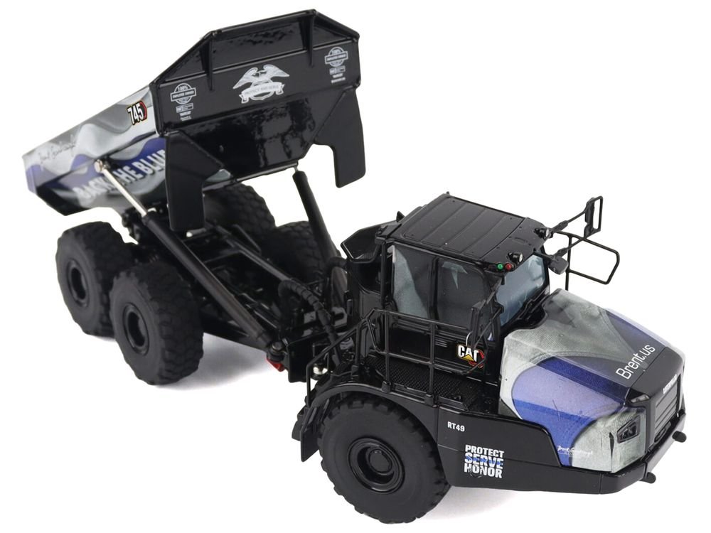 CAT Caterpillar 745 Articulated Dump Truck "Brent Scarbrough & Co. - Back the Blue" Black with Graphics "High Line" Series 1/50 Diecast Model by Diecast Masters view 2