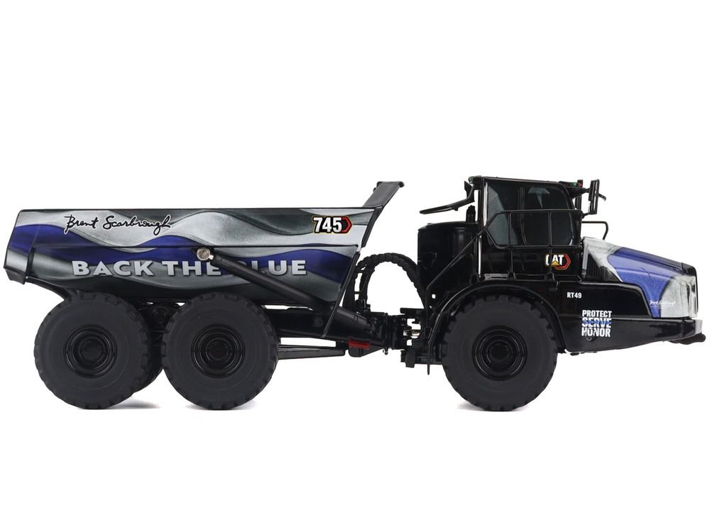 CAT Caterpillar 745 Articulated Dump Truck "Brent Scarbrough & Co. - Back the Blue" Black with Graphics "High Line" Series 1/50 Diecast Model by Diecast Masters view 4