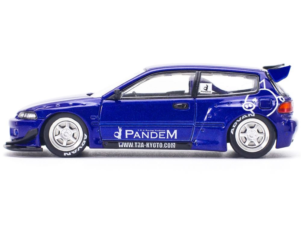 Pandem Civic EG6 RHD (Right Hand Drive) Blue Metallic "Enigma Exclusive Edition" 1/64 Diecast Model Car by Pop Race view 2