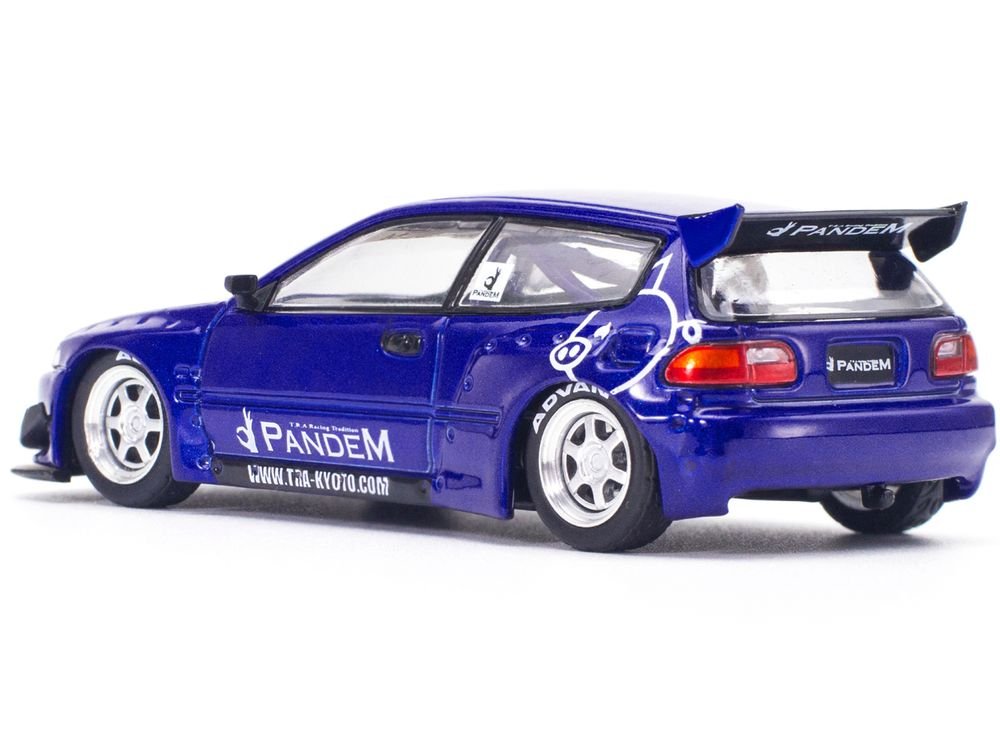 Pandem Civic EG6 RHD (Right Hand Drive) Blue Metallic "Enigma Exclusive Edition" 1/64 Diecast Model Car by Pop Race view 3