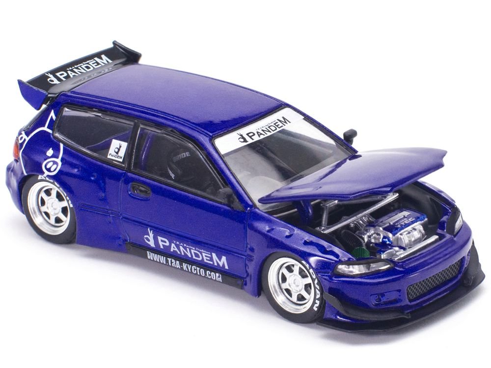 Pandem Civic EG6 RHD (Right Hand Drive) Blue Metallic "Enigma Exclusive Edition" 1/64 Diecast Model Car by Pop Race view 4
