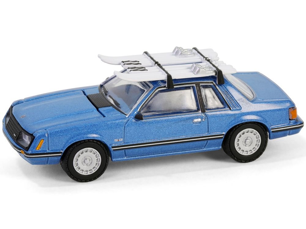 1981 Ford Mustang Ghia Coupe Blue Glow Metallic with Ski Roof Rack "Hobby Exclusive" Series 1/64 Diecast Model Car by Greenlight view 2