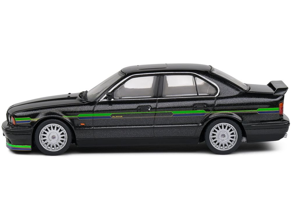 1994 BMW E34 Alpina B10 BiTurbo Black Metallic with Green Graphics 1/43 Diecast Model Car by Solido view 2
