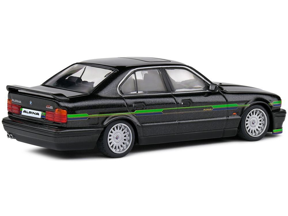 1994 BMW E34 Alpina B10 BiTurbo Black Metallic with Green Graphics 1/43 Diecast Model Car by Solido view 3