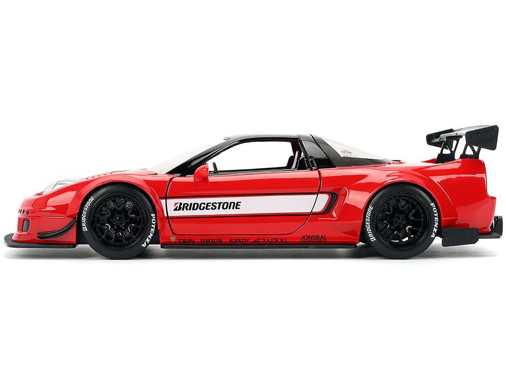 2002 Honda NSX-R RHD (Right Hand Drive) "Bridgestone" Red with Black Top and White Stripes "JDM Tuners" Series 1/24 Diecast Model Car by Jada view 2