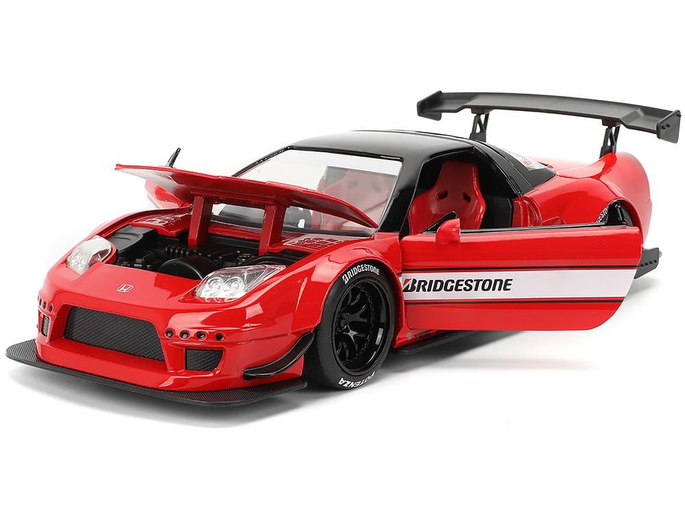 2002 Honda NSX-R RHD (Right Hand Drive) "Bridgestone" Red with Black Top and White Stripes "JDM Tuners" Series 1/24 Diecast Model Car by Jada view 3