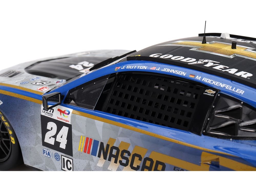 Chevrolet Camaro ZL1 #24 Jenson Button - Jimmie Johnson - Mike Rockenfeller (Post-Race Weathered Version) "Hendrick Motorsports - NASCAR Next Gen Garage 56" Innovative "24 Hours of Le Mans" (2023) 1/18 Model Car by Top Speed view 2