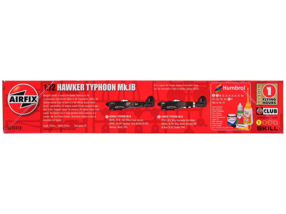 Level 1 Model Kit Hawker Typhoon Mk.IB Aircraft with 2 Scheme Options 1/72 Plastic Model Kit by Airfix view 3