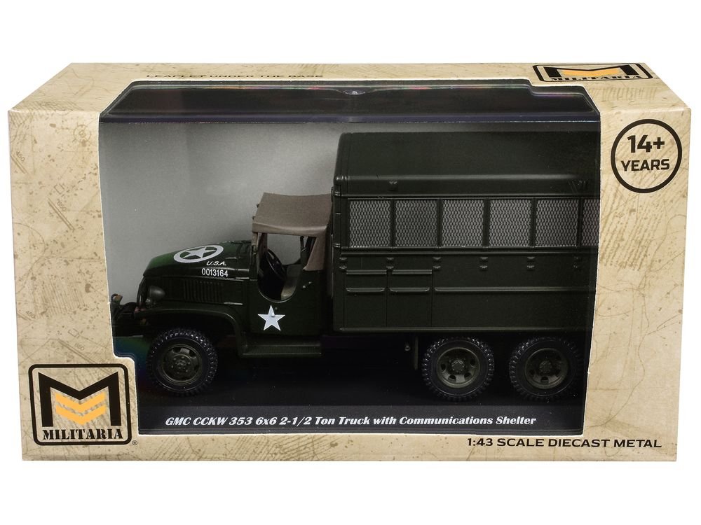 GMC CCKW 353 6x6 2-1/2 Ton Truck with Communications Shelter Olive Drab "United States Army" 1/43 Diecast Model by Militaria Die Cast view 3