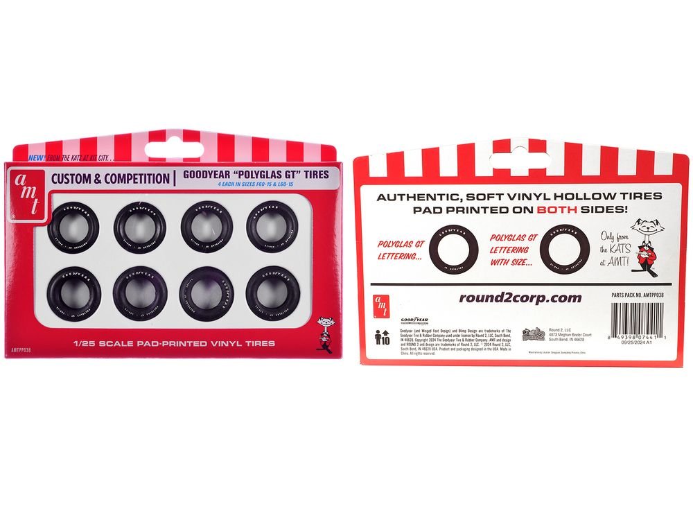Model Kit "Goodyear Polyglas GT" Tires Set of 8 Pieces for 1/25 Scale Models by AMT view 3