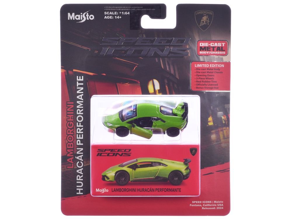 Lamborghini Huracan Performante Green "Speed Icons" Series 1/64 Diecast Model Car by Maisto view 3