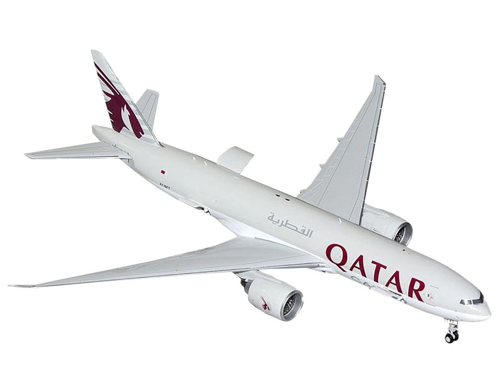 Boeing 777F Commercial Aircraft "Qatar Cargo" (A7-BFT) Gray with Tail Graphics "Gemini 200 - Interactive" Series 1/200 Diecast Model Airplane by GeminiJets view 2